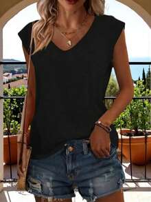 Bộ 3 áo hai dây cổ chữ V dáng rộng màu đen dành cho nữ, thích hợp mặc mùa hè. - màu đen - Xem 2