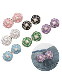 3 jeux de Superfect Camélia Resserrant de taille de pantalon, boutons fleurs, épingles et boucles ajustables sans couture, clips de pantalon détachables pour jupes et jeans