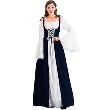 欧美方领系带腰部中世纪文艺复兴复古连衣裙，女士派对/服装长袍万圣节 - 黑色 - 查看 2