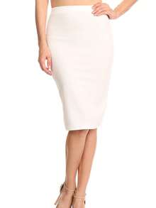 Casual High Waist Slim Stretch Pull-On Bodycon Pencil Solid Midi Skirt - Ngà voi - Xem 1
