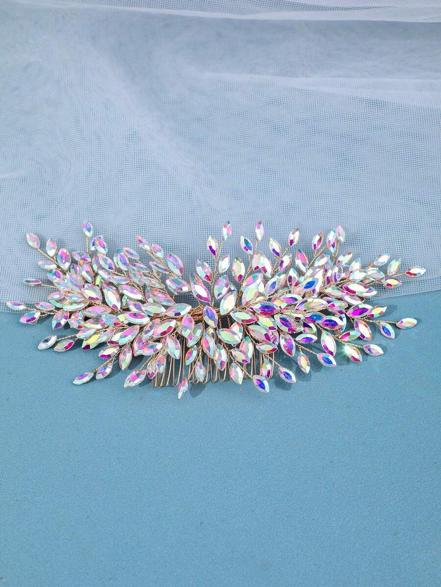 1pc Women Luxury Handmade Woven Hair Comb, Romantic Bridal Headpiece In Red Vibrant, Sparkling Silver Accessories For Wedding Valentine's Day Accessories - Color - View 1