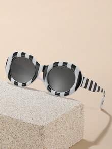 1pc Women's Fashion Oval Frame Zebra Pattern Full-Frame Fashion Glasses, Suitable For Outdoor, Holiday, Travel - Multicolor - View 4