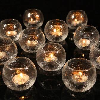 6/12 件透明许愿蜡烛台 - 玻璃茶蜡烛台散装，可爱小烛台花瓶适用于婚礼/订婚/新娘送礼会派对餐桌中心装饰家居装饰