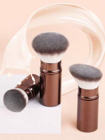 3支/套可伸缩铝制专业化妆刷 - 散粉刷、腮红刷、修容刷，蓬松大刷毛，便携式美妆工具，热销产品，粉底刷、遮瑕刷、腮红刷、修容刷、腮红刷、古铜粉刷、散粉刷、粉底刷、腮红刷
