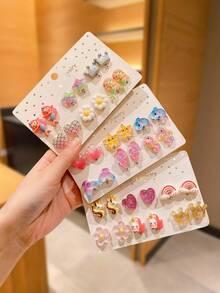 12 件可爱彩色夹式耳环，女孩无穿孔耳环配饰