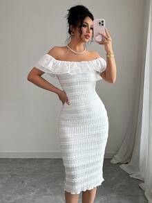 A New Summer Dress For 2025, Featuring A One-Shoulder Shoulder, Lotus Leaf Sleeves And A Hip-Hugging Style