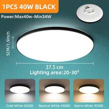 CANMEIJIA LED 可调节天花板灯具，面板浴室灯，亮色房间照明，纯白色家居装饰照明，220V，方形/圆形，30W/40W/50W/60W，适用于卧室、客厅、书房、壁橱、厨房、走廊、单人间、仓库、办公室、工作室、商店（根据使用需求选择尺寸） - LED吸頂燈多色變光(3000k-6500k) - 查看 27