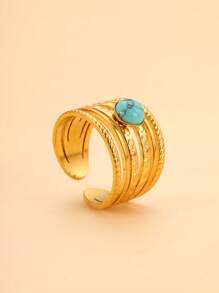 1 pieza Anillo de acero inoxidable con flor dorada y forma de corazón con gema falsa, apto para uso diario para mujeres