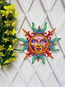 1 Pc Metal Sun Face Outdoor Wall Decoration, 13-Inch Colorful Sun Wall Art Hanging Decorative Gift, Wery Suitable For Garden Decoration, Balcony, Courtyard, Terrace, Fence