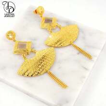 1pc Fashion Tassel Earrings With 24K Gold Printed Design, Copper Material Suitable For Party, Wedding, Anniversary Dress Up, Daily Casual Wear