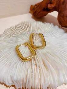 Minimalist Rectangular Hoop Earrings For Women Gold Tone Smooth Square U Shaped Ear Rings Thick High Polish Geometric Chunky Statement Daily Commute Jewelry Gift - Gold U-shaped Earrings - View 5