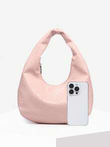 1pc Women's Retro Minimalist Casual Crochet Faux Leather Seashell Leopard Print Shoulder/Underarm Bag, Suitable For Outings, Dates, Commuting - Pink - View 4