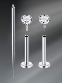 CIZME Khuyên môi/khuyên tai bằng thép titan 18G 6/8/10mm, ren trong, unisex; Khuyên môi/khuyên tai/khuyên mũi đáy phẳng bằng đá Cubic Zirconia khắc họa tiết G23 6/8/10mm ít gây dị ứng, bằng thép titan, phụ kiện đeo hàng ngày, phù hợp cho nữ. - Bạc - Xem 15