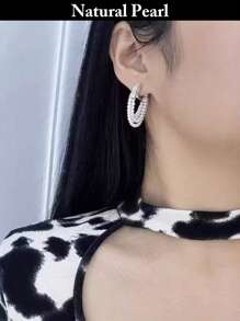 1 Pair Fashion Pearl Earrings, Natural White Pearl Eardrops, Daily Wear Jewelry Gift Box For Women