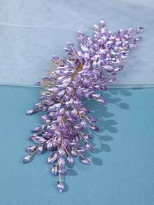 1 pieza Peine de cabello tejido a mano de lujo dorado, tocado nupcial romántico, accesorios de boda plateados vibrantes rojos, decoración de cristal, accesorios del Día de San Valentín - Morado - Ver 4