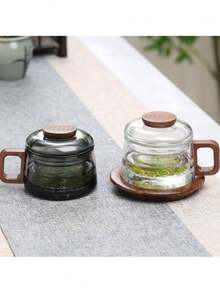 1 Multifunctional Glass Tea Cup With Filter - Heat-Resistant, Reusable, 12-Cut Tea Strainer, Scald-Proof Handle, Auspicious Cloud Cup Lid, Walnut Handle Characteristic Design, Tea And Water Separation Filter Out Good Tea Soup Suitable For Home And Office, Ideal Choice For Loose Leaf Tea Back To School - Multicolor - View 7