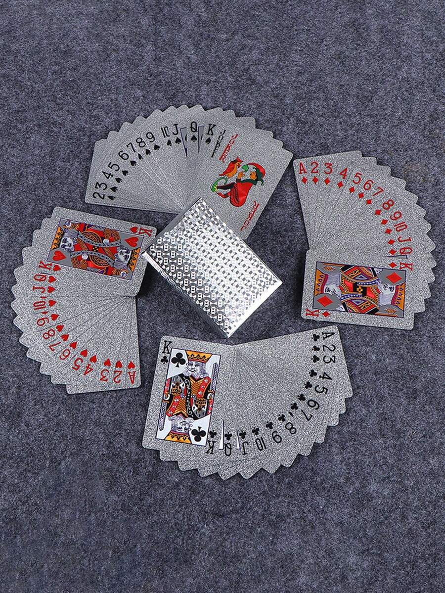1pc 54 Sheets Color Silvery Gold Card Games Card Group Waterproof Multiplayer Game Cards Suit Magic Package Marry Party Birthday Festival Board Game Gift Collection - Silver - View 1