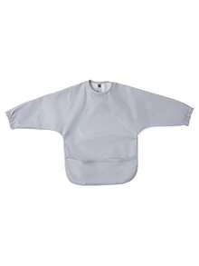 1pc Soft PU Long-Sleeved Waterproof Feeding Bib, Baby Bibs Plain Color, Long Sleeve Feeding Bib, Reverse Wear, Solid Color, Smock For Baby And Toddler Bib Suit