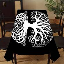 1 Stück Tischdecke mit abstraktem Baum-Muster auf schwarzem Hintergrund, geeignet für Zuhause, Esszimmertisch, Familienessen, tägliche Küchentischausstattung