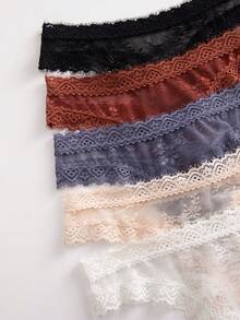 5pcs/Pack Multicolor Sexy Romantic Lace Thong Panties, Comfortable Women's Underwear - Multicolor - View 4