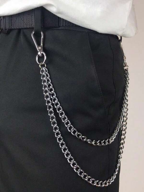 1pc Vintage Punk Style Retro Fashion Denim Trousers Chain, Versatile Double Layer Waist Chain Accessory Suitable For Women & Men, Casual Wear And Gifts