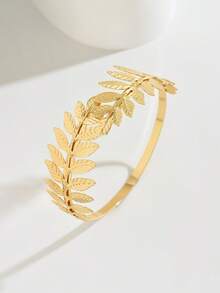 1 件时尚叶子图案金属臂袖手链，可调节开口手镯身体链珠宝，适合女性日常、度假、派对、街头风格穿着 - 樹葉臂環 - 查看 2