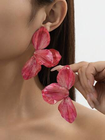 1 Pair Handpainted Enamel Drip Oil Tulip Golden Earrings, Surprise Gift For Daily Wear, Holidays, Birthday, Mother's Day, Girlfriend Or Daughter