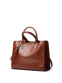 Women's Handbag, Vintage Handbag, Casual Large Crossbody Bag, Women's Shoulder Bag, Equipped With A Long Strap, Suitable For Party Shopping, Simple Style Brown.