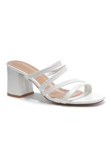 Revreal Strappy Block Heels With Square Toe Design Summer Bohemian - White - View 3