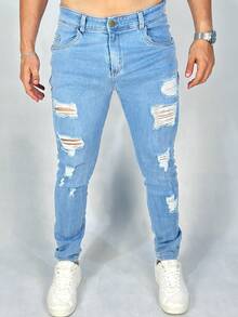 Men's Jeans Lycra Ripped Premium Skinny Elastane - Rửa trung bình - Xem 2