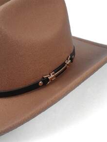 1pc Unisex Solid Color Woolen Cowboy/Cowgirl Hat With Leather Belt Buckle Decor, Versatile Novelty Gifts, Wide Brim Fedora Hats Suitable For Western Themed Parties, Engagements, Graduations, Performances, Celebrations - Top Hat - View 9