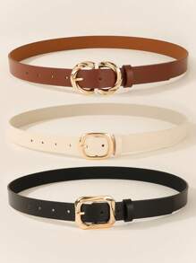 3pcs Gold Square Buckle Belt, Suitable For Dresses, T-Shirts, Casual Pants, Fashion Elegant Ladies Waist Belt Summer, School Fall, Autumn, Halloween