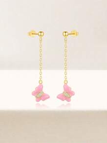1 par de pendientes con diseño de mariposa con flecos y efecto goteo de plata de ley 925 para mujeres, para uso diario, boda, fiesta, compromiso, aniversario y Día de San Valentín