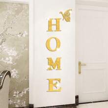 Adesivos de parede espelhados 3D acrílicos com slogan para casa, 5 peças, para decoração de porta de entrada, corredor e sala de estar