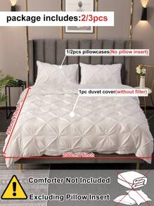 Juego de ropa de cama de 2/3 piezas con funda nórdica plisada de poliéster blanco, estilo minimalista moderno, apto para todas las estaciones (1 funda nórdica + 1/2 fundas de almohada)