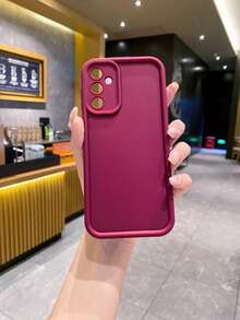 1pc Burgundy Camera Drop Protection Phone Case Compatible With Apple/ Galaxy/Infinix/Redmi/OPPO/VIVO/Realme/MOTO - Burgundy - View 2