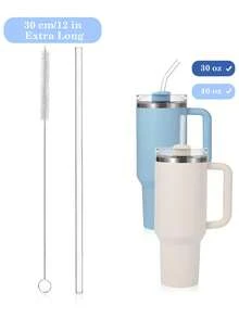 4 包可重复使用透明玻璃吸管，适用于 2.0 40 盎司玻璃杯 - 2 根直吸管 + 2 根弯吸管，配 2 个刷子 | 12 英寸超长 10 毫米直径防溢设计 | 硼硅酸盐洗碗机友好型吸管套装，适用于冰咖啡、冰沙、徒步旅行和露营 | 增强型抓握力，适用于杯子、旅行杯和学校用品 - 彩色 - 查看 13