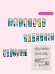 24Pcs Removable Handmade Nail Art - "Deep Sea Mystery", Featuring Small Fish & Starfish, Creating Whimsical Nail Effect Press On Nails Nail Supplies Nails - Multicolor - View 2