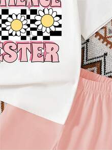 Girls Floral Print Short Sleeve Top And Shorts Set - Pink - View 4