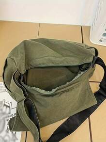 Oversized Washed Canvas Messenger Bags, Casual Shoulder Bags For Men, Minimal & Artistic Vibe, Large Capacity Canvas Flap Satchel Bags For Students, Solid Color