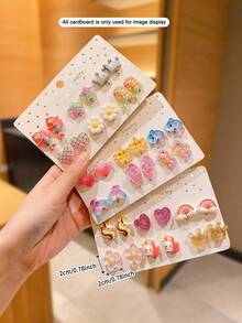 12 件可爱彩色夹式耳环，女孩无穿孔耳环配饰