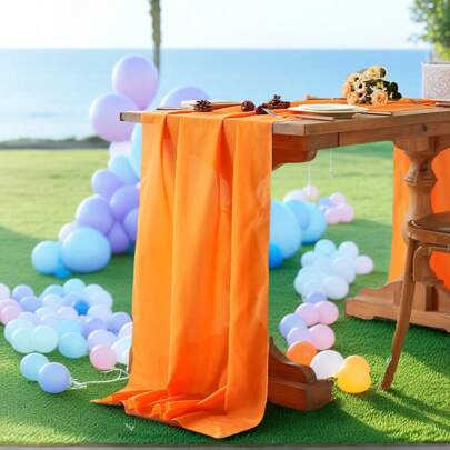 1pc Solid Color Chiffon Table Runner, Romantic Farmhouse Style 70*300cm Polyester Fiber Table Runner, Wedding Sweet Table Cloth Curtain Decor, Suitable For Outdoor Wedding, Bridal Shower, Kids Party, Birthday Party, Dining Table Decoration