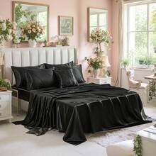 Black Satin Queen Comforter Set With Sheet Set Silk Like Satin Bedding Set Geometric Plaid Pinch Pleat Luxury Bedding Comforter 8 Pieces Satin Bed Set For Women And Females Bedroom Decor With 1 Comforter  4 Pillowcases 1 Flat Shhet 1 Fitted Sheet 1 Cushion Cover - Black - View 10