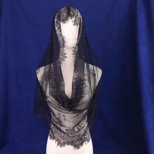 Velo de novia de boda bordado negro/blanco, velo mantilla de encaje floral católico, velo de iglesia negro, chal de encaje hueco blanco marfil tocado de mujer para ropa de otoño - Velo - Ver 7