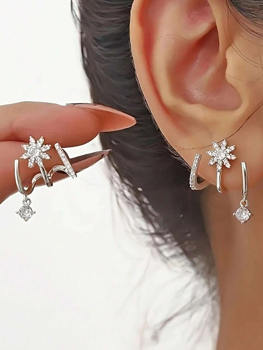 1 Pair Simple Flowers Ears Clips For Women, Suitable For Daily Wear - Silver - View 1