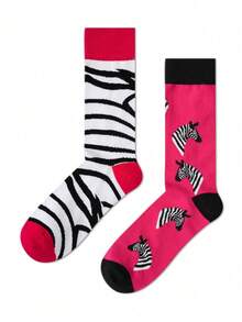 1 Pair Unisex Funny Zebra Pattern Crew Socks - Multicolor - View 3