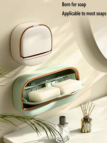 1个带沥水盘的豪华皂碟，防水皂盒，适用于淋浴间，壁挂式设计，带翻盖，是浴室的理想之选，也是开学必备品。