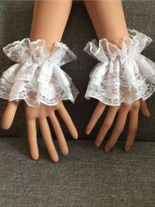 1 Pair Lolita Style Lace Ruffled Wrist Gloves Women Party Dress Accessories Fingerless Black White Lace Wrist Sleeves Cuff Decor Gloves
