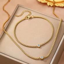 Personalized Minimalist Niche Stainless Steel Gold Plated Single Diamond Bracelet & Necklace Set - Set - View 6