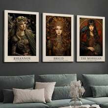 3pcs可选帆布印花装饰画、复古凯尔特人、布里吉特、莫里根女神海报挂画、文艺复兴时期绘画、凯尔特神话家居装饰、室内家居壁画 - 彩色 - 查看 4